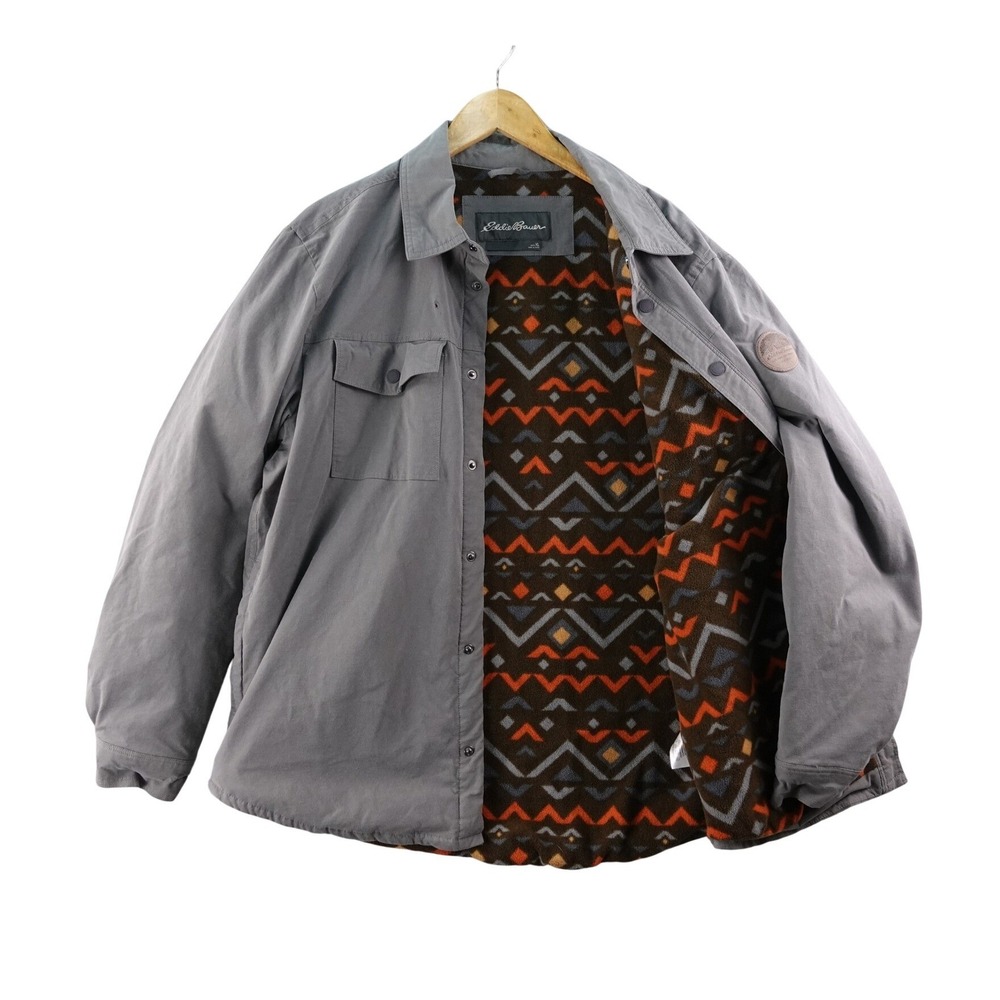 Eddie Bauer Men's Grey Fleece Lined Shirt Jacket XL Aztec Print Warm Casual